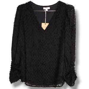 Blu Pepper Womens Sheer Top Size Small Black Vneck 3/4 Sleeves Holiday Slouchy‎